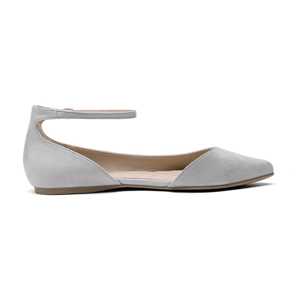 Pointed Toe Ankle Strap Ballet Flats Shoes - GREY SUEDE - 2